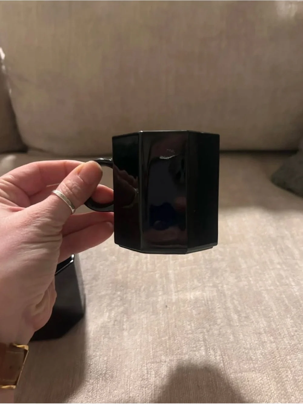 Black hexagonal Ceramic Mug - Set of 6